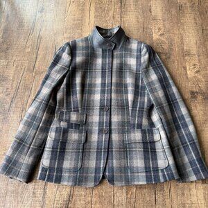 Max Mara Check Wool Blend Blazer with Leather Trim, Size 44IT or US10